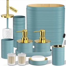 Bathroom Set, 10PC Bathroom Accessory Set, Light Blue Bathroom Accessories, Blue