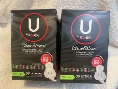 U by Kotex Clean Wear Heavy Ultra Thin with Wings 28 ct - Lot of 2 - 56 total