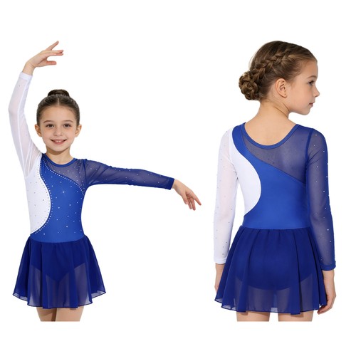Kids Girls Dancewear Ballet Dress Contemporary Costume Rhinestone Dance Stage - Afbeelding 5 van 17