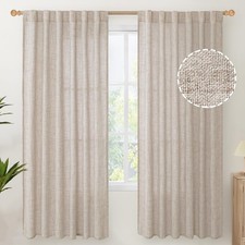 Linen Semi Sheer Curtains Window Drapery Set Natural Look 52x72 Inch 2 Pk