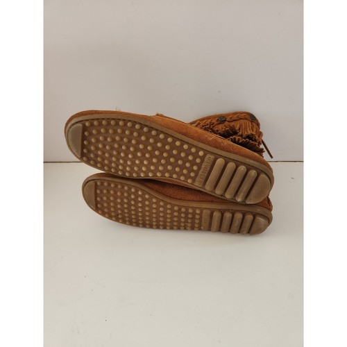 Minnetonka Moccasins Women SZ 7 High Top DBL Fringe Boot Brown Suede - Picture 6 of 6