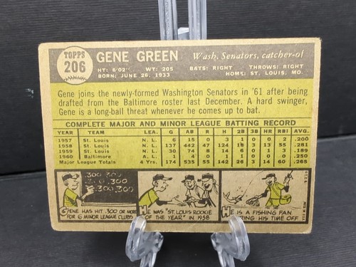 1961 Topps #206 Gene Green VG-Poor - Picture 2 of 2