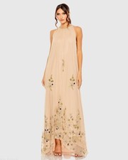 Mac Duggal 9232 High Neck Floral Embellished Trapeze Gown Nude Sz 16 NWD