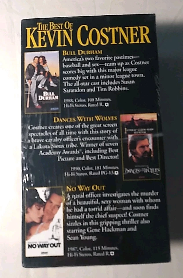 The Best of Kevin Costner 3 VHS Box Set - Dances With Wolves Bull Durham No Way - Image 4 of 4