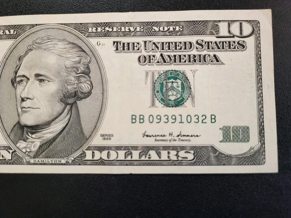 VINTAGE SERIES 1999 $10 DOLLAR BILL FEDERAL RESERVE NOTE - Image 2 of 4