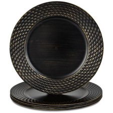 6 PCS 13 Inch Black Round Plastic Charger Plates Decorative Server Ware Dinner
