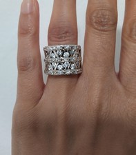 Diamonique Sterling Silver 925 DQCZ Lattice Cocktail Band Ring UK L QVC VTG