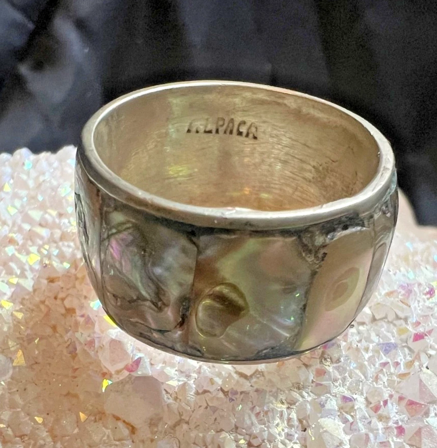 Anillo Banda Concha Abulón Incrustación México Plata Alpaca Talla 11 Foto 3 de 4