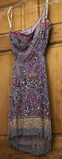 Women’s Purple/Silver Beaded Sequin Fringe V-Neck Paisley Mini Dress Size S