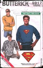 5917 Vintage Butterick SEWING Pattern 1980s Mens Pullover Top Shirt Casual XS-L