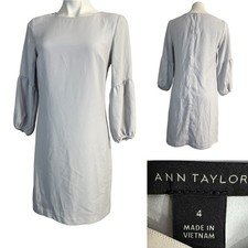 Ann Taylor dress sz 4 Light Gray Long Sleeve shift office church business