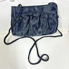 Black satin purse with braided strap glamour party eveningwear vintage goth
