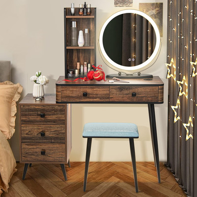 Vanity Makeup Table with Lighted Mirror, 3 Lighting Sets, Human Body Induction,
