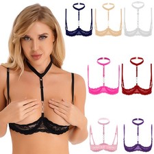 US Women Floral Lace Bras 1/4 Cups Underwear ...