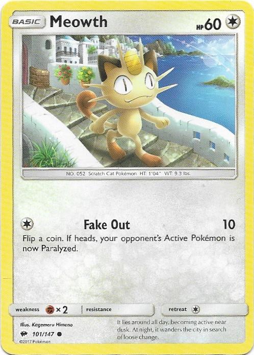 Meowth 101/147 Common Burning Shadows Pokemon Near Mint