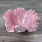 Vintage 1950s Fenton Peach Crest 7” Beaded Melon Bowl Crimped Ruffled Edge Mint