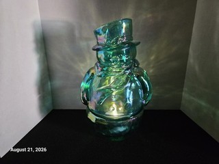 Fenton Snowman Teal Carnival Fairy Lamp