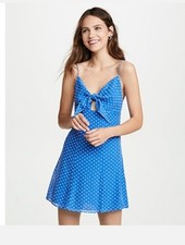 Alice + Olivia NWT Blue Polka Dot Mini Dress Size 0 Front Tie Cutout Fit & Flare