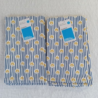 Room Essentials Blue Stripe Yellow Floral Napkins 18'' x 18'' Set of 4 - 2 2pks