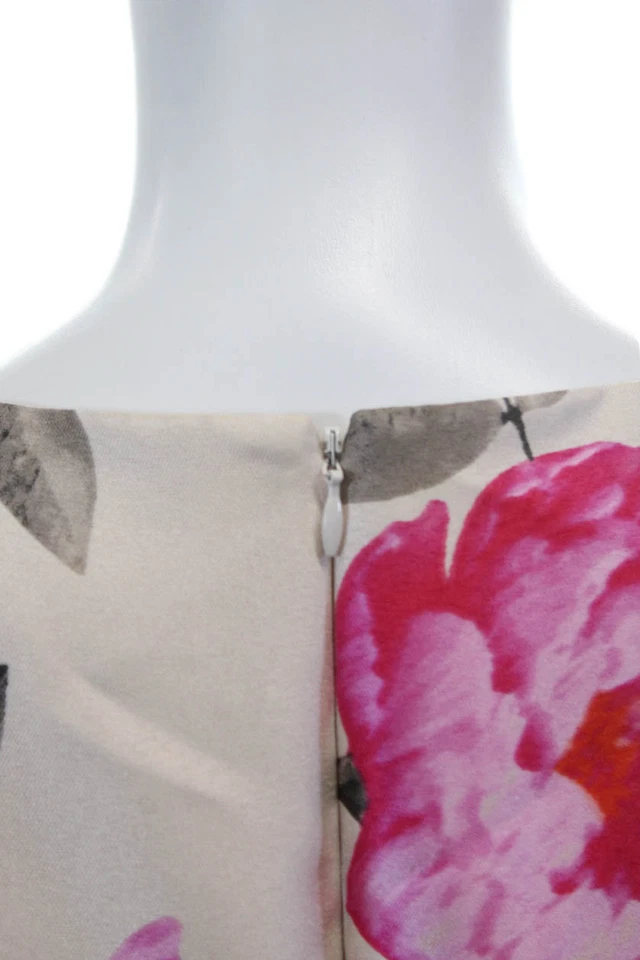 Eliza J Womens Floral Print V Neck Pleated A Line Dress White Pink Size 10 - Image 4 of 4