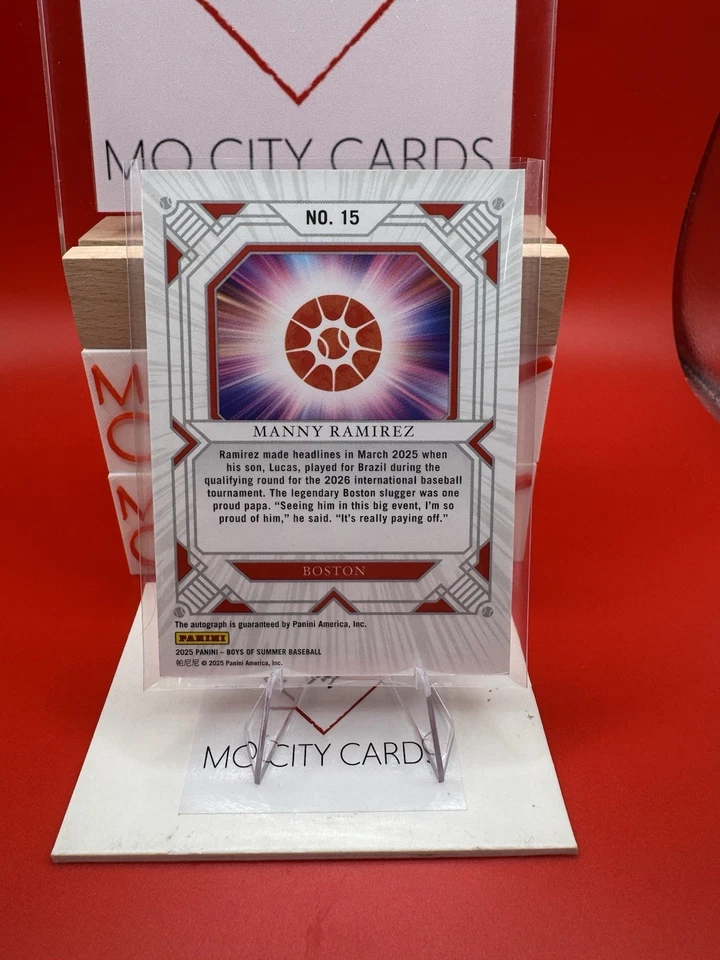 Panini Boys Of Summer 2025 Manny Ramírez No. 15 favoritos de los fanáticos AUTO/49 Medias Rojas Foto 2 de 3