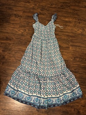 Lucky Brand Size XS Floral Print Sleeveless Ruffle Trim Tiered Maxi Dress NWT