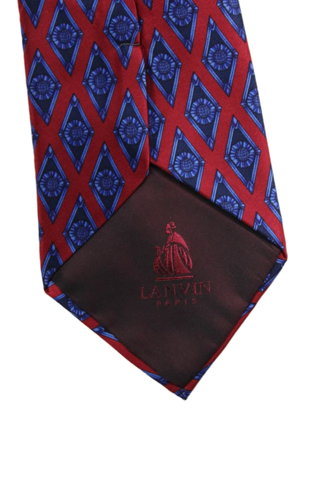 Corbata de ancho ancho con estampado de diamantes de seda Lanvin para hombre roja azul Foto 2 de 3