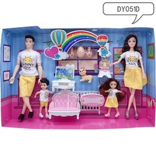 Family Doll Set Pregnant Mom Dad Kids Baby Dolls Playset Role Play Toys for Girl