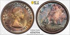 Canada, 1953 Elizabeth II Ten Cent. 10 Cents. PCGS MS 66. No Strap.