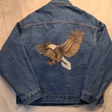 Vintage 90s International Denim Trucker Jacket Size XL With Eagle Back Hit