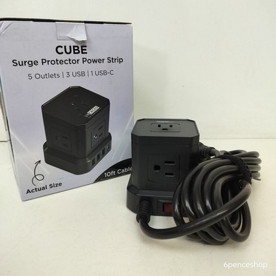 Cube Power Strips with Surge Protection 10ft Cable 5 Outlets 3 USB 1 USB-C