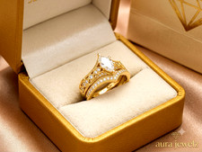 14k Yellow Gold Plated Bridal Marquise 2.5TCW Moissanite Wedding Band Ring Set
