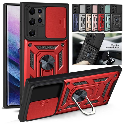 For Samsung Galaxy S25 S24 Ultra S23 S22 Shockproof Slide Camera Ring Stand Case
