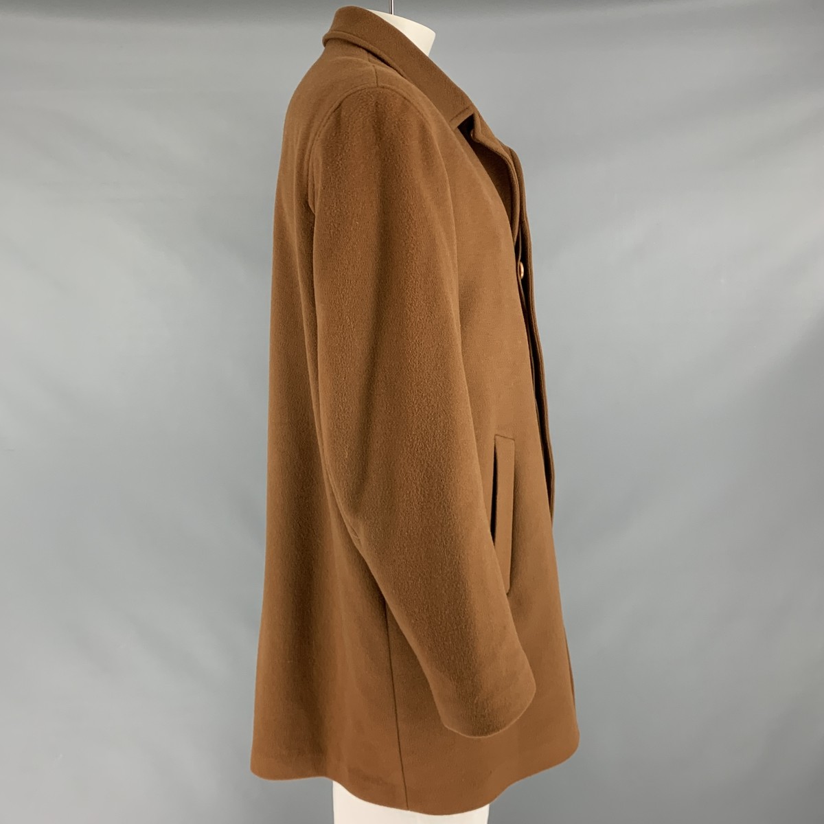 SAKS FIFTH AVENUE Size 48 Tan Wool Cashmere Coat | eBay