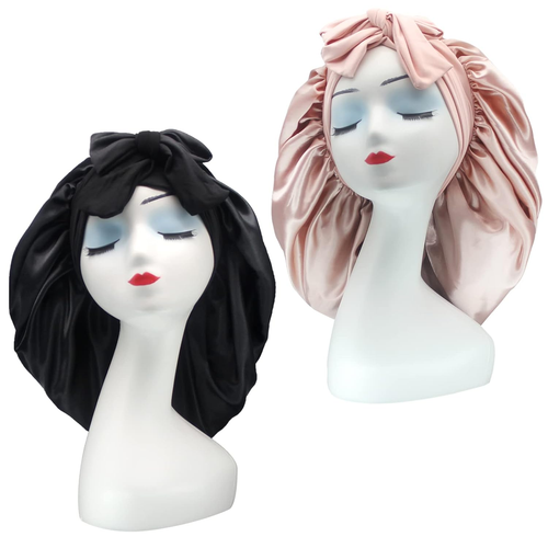 Paquete de 2 gorro de cabello de satén de seda Hanbertti con banda elástica para cabello rizado - Imagen 7 de 12