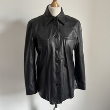 Marc Cain Leather Jacket Size N2 Uk 10 Black Butter Soft Minimal Capsule Simple