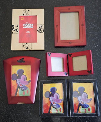 DISNEY PICTURE FRAMES - BUNDLED LOT OF 5 FIVE - WOODEN AND FAUX LEATHER