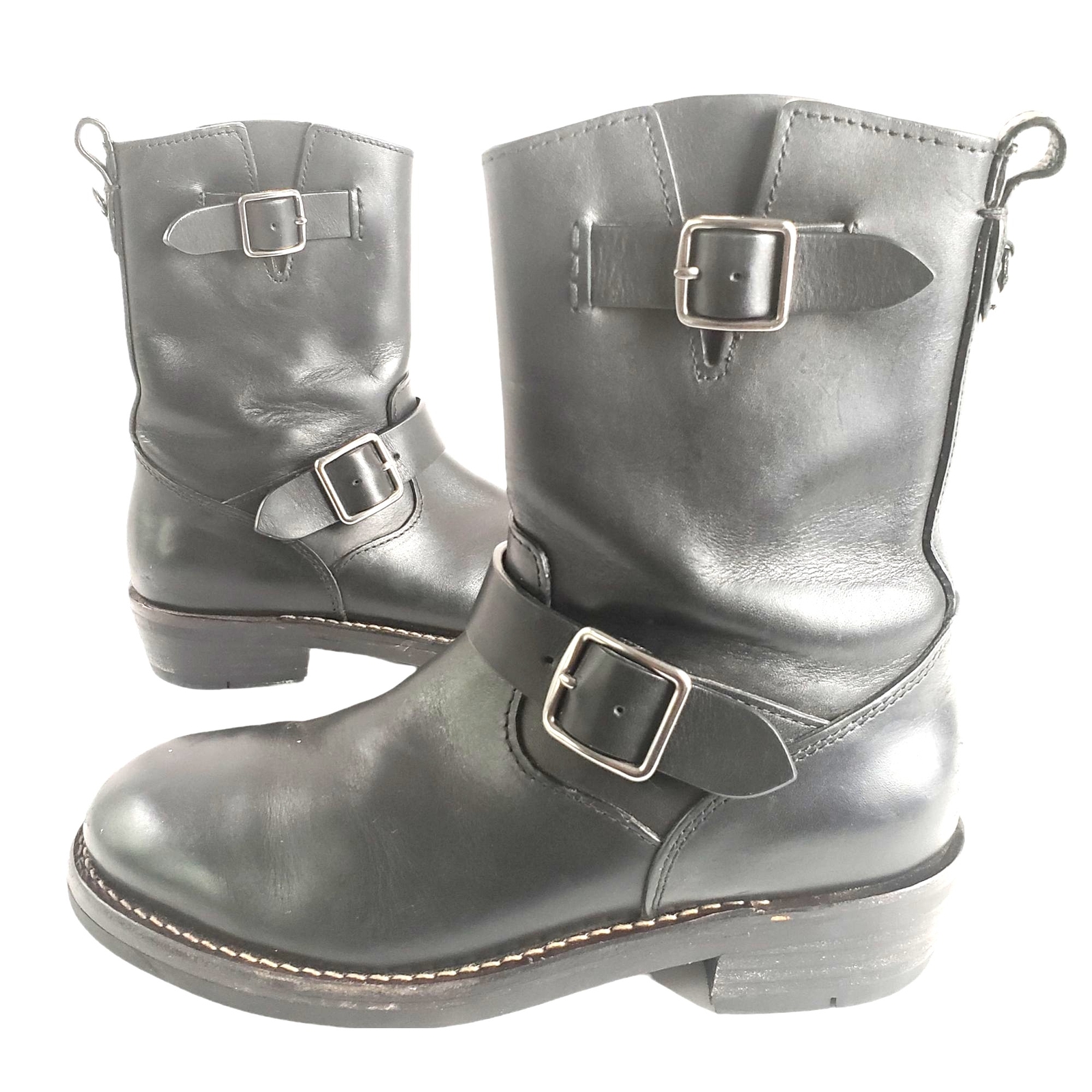 Coach Moto Boots Black Leather Buckle 