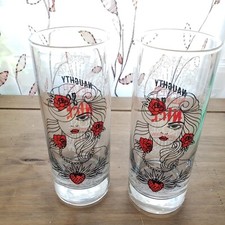 2 Tequila Rose Strawberry Cream “Naughty Never Tasted so Nice” Drinking Glasses