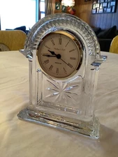 Vintage STERLING & NOBLE 24% Lead CRYSTAL Glass MANTLE CLOCK Works 7"