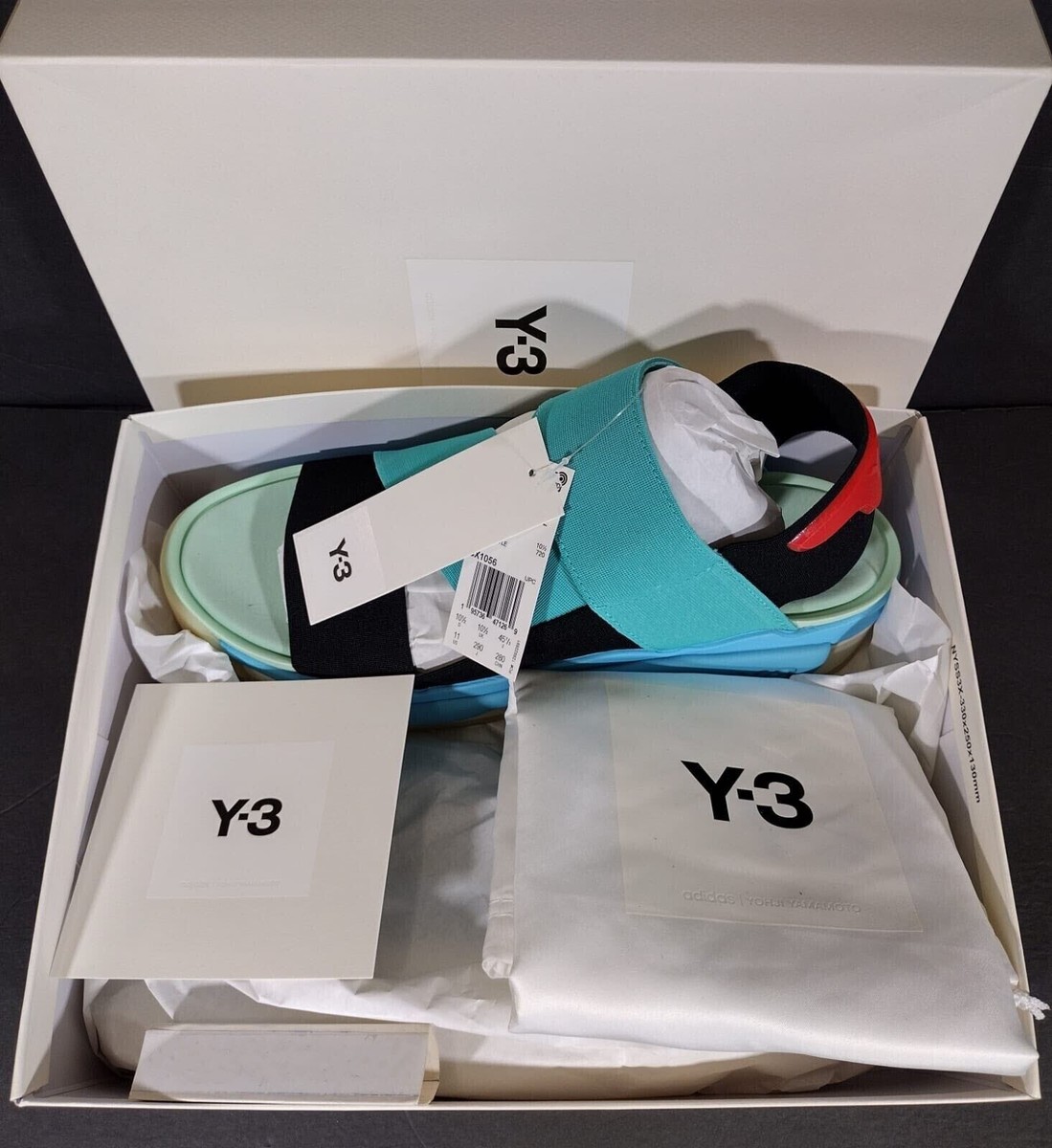 Adidas Y-3 Men's Hokori Sandals, GX1056, Black/Vivid Mint/Bright