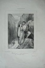 TONY JOHANNOT (1803-1852) BEAUTIFUL LITHO BASQUE SMUGGLER DEAD WOMAN ROMANCE