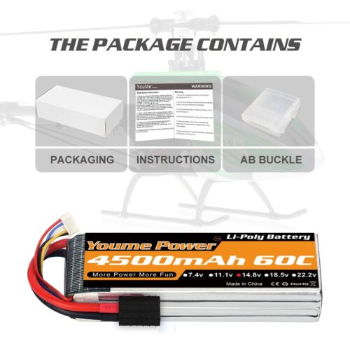 2xYoume 14,8V 4S 4500mAh 60C TRX Lipo Batterie für RC Drohne Flugzeug Auto Quad - Bild 6 von 6