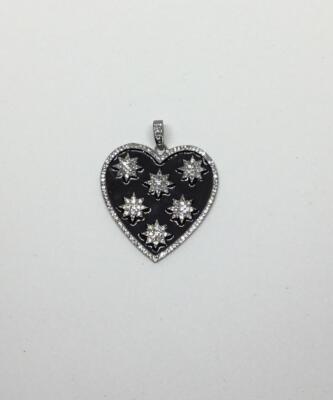 Enamel Heart pendent natural pave Diamond 925 Sterling Silver Gift Jewelry