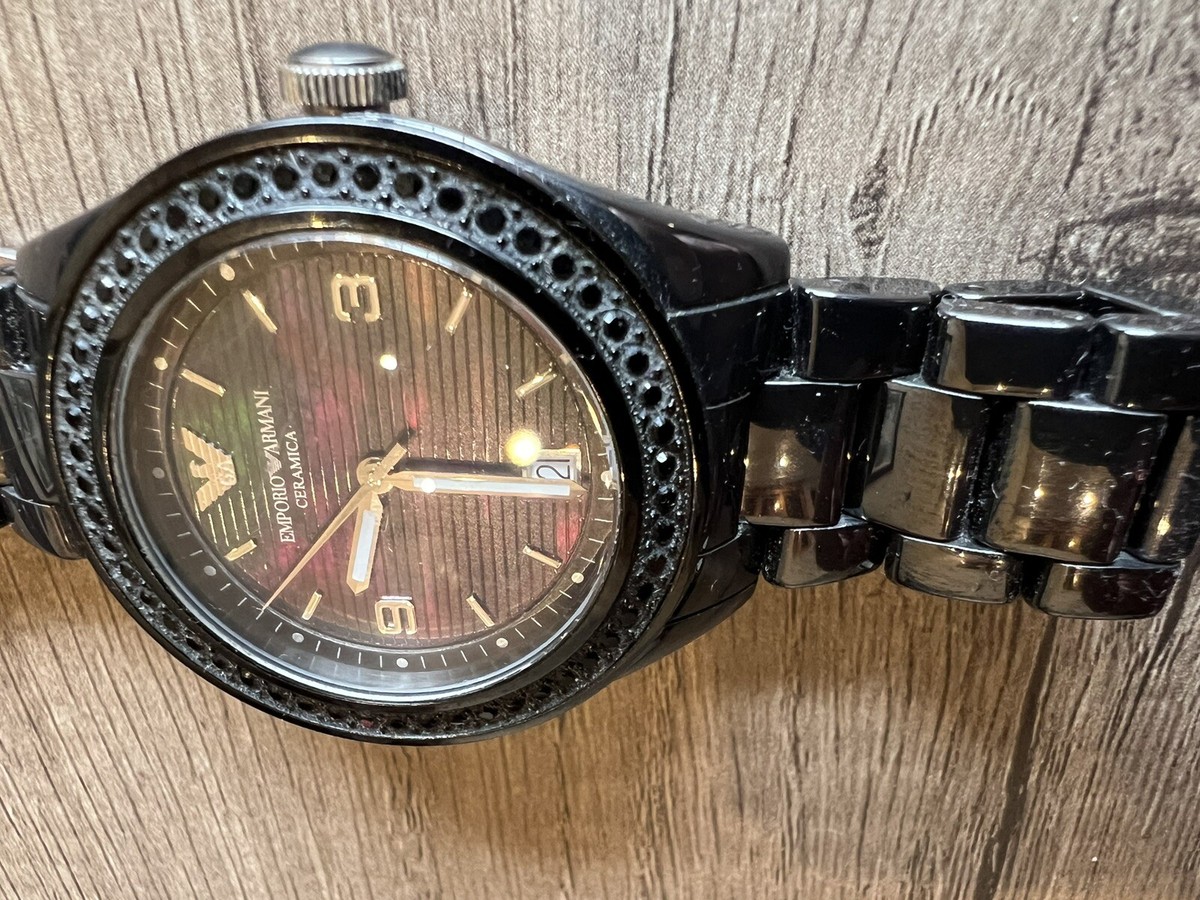 EMPORIO ARMANI BLACK CERAMICA CERAMIC WITH CRYSTALS WATCH EMPORIO ARMANI BLACK CERAMICA CERAMIC WITH CRYSTALS WATCH
