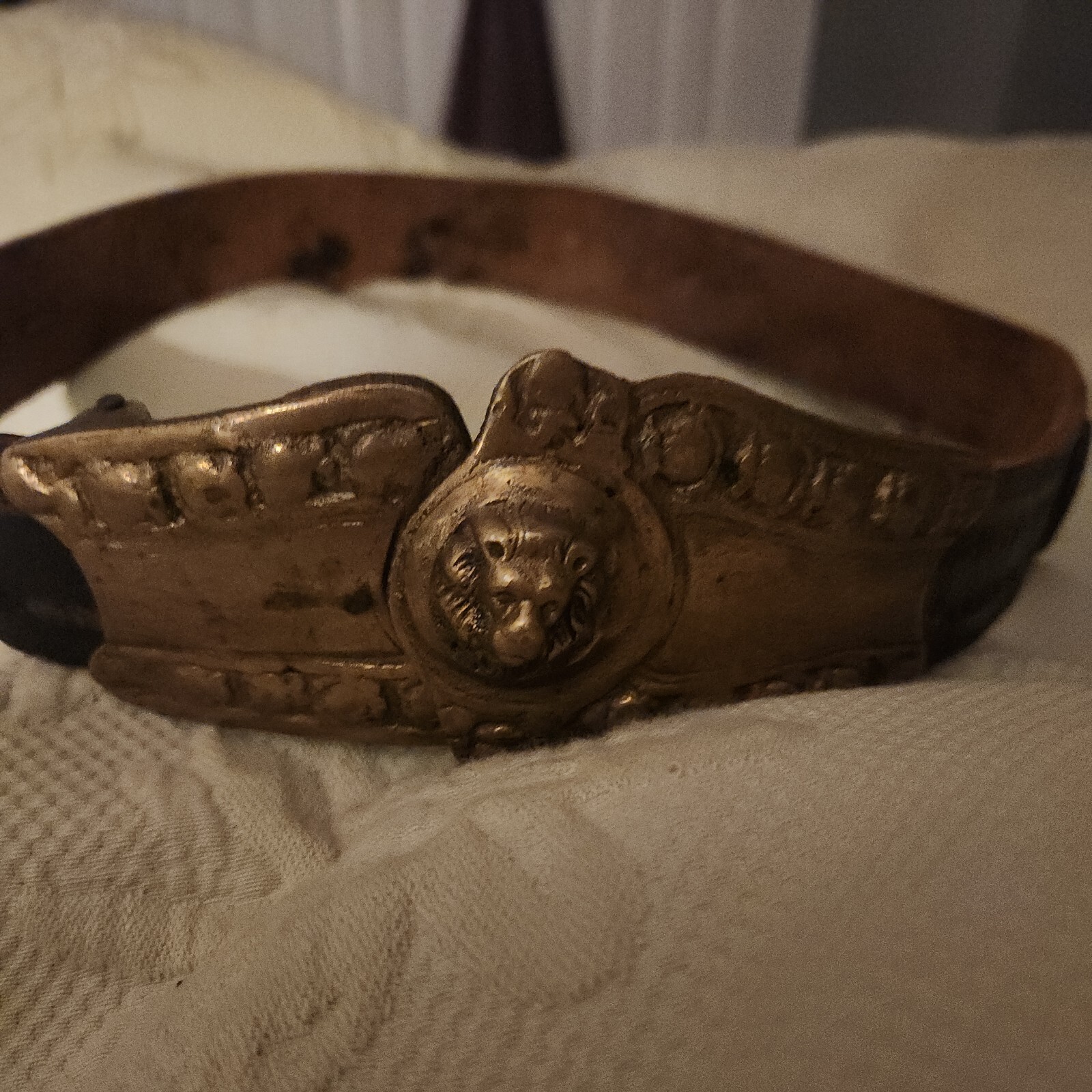 Antique Brass Lion Head Buckle/Leather belt handmade … Gem