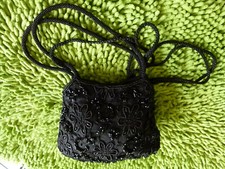 Cache Women  s Black Beaded Small Evening Shoulder Purse Handbag