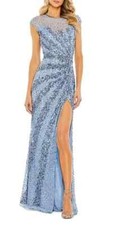 NWT, MAC DUGGAL Sequined Illusion Mermaid Gown Blue Size 6 #MD265