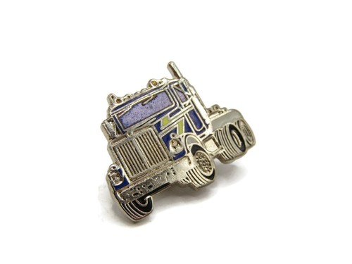 Vintage Semi Truck Pin Big Rig Tractor Trailer Blue Enamel Silver Tone Lapel Hat