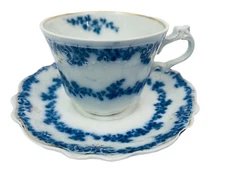 Antique W H Grindley Aldine Flow Blue Teacup Cup & Saucer RN 325874 F Steamship